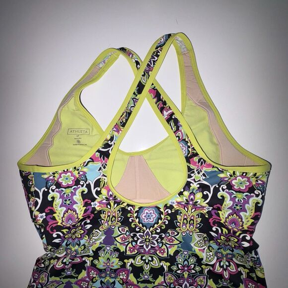 Athleta Print Tankini Swim Top Size Large Tall Racer Back Cross Straps Wirefree - Picture 5 of 8
